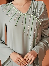 abordables Longueur du plancher-Ligne A Robe de Mère de Mariée  Élégant Col en V Longueur au sol Chiffon manche longue avec Cristaux 2025