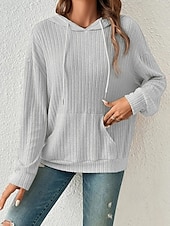 billige Teksturert hettegensere og sweatshirt-Dame Pullover hettegenser-genser عادي Gatemote Fritid Behagelig Langermet Med hette Vanlige topper Gate Ferie Ut på byen Lomme foran Svart Beige Grå Høst