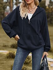 billige Teksturert hettegensere og sweatshirt-Dame Hettegensere med glidelås عادي Gatemote Fritid Langermet Med hette Vanlige topper Gate Ferie Ut på byen Glidelås Lomme Lys Rosa Svart Vin Navyblå Blå Høst Vinter