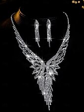 economico Collana da donna-Set di gioielli di lusso in cristallo da donna: collana placcata in argento e orecchini pendenti con accenti di pietre preziose verdi, eleganti accessori per cocktail e feste serali