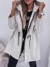 billiga Kappor och trenchcoats-Dam Hoodiejacka Bekväm Andningsfunktion Dragkedja Ficka Mode Ledigt Slät Semester Gata Ledigt Dagliga kläder Dragkedja Normal Huva Normal Långärmad Ytterkläder Svart Armégrön Beige Vår Höst