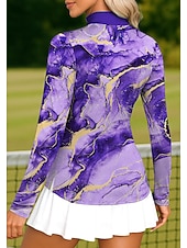 preiswerte Damenbluse-Damen Marmor Golf-Poloshirt Tennis Shirt Tennis-T-Shirt Langarm Druck Viertel Postleitzahl Pullover UV Schutz Elastisch Atmungsaktiv Volleyball Tennis Golfspiel Stehkragen Reißverschlusskragen Hemd