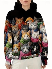 preiswerte Tiere Tops-Damen Kapuzenpullover Grafik Tiermotiv Katze Vintage Mode Western Langarm Mit Kapuze Normale Oberteile Straße Alltagskleidung Lässig Druck Fronttasche Schwarz Herbst Winter