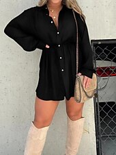 economico Top Semplici da Donna-Per donna Camicia Blusa Semplice Moderno Casual Manica Lunga Colletto a Camicia Top Regolari Quotidiano Uscire Arricciato Bottoni Verde primavera Nero Verde chiaro Vino Marrone Autunno