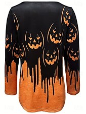 preiswerte Halloween Oberteile-Halloween Damen Bluse Grafik Halloween Lässig Langarm Rundhalsausschnitt Normale Oberteile Täglich Druck Schwarz Orange Sommer Frühling MOM