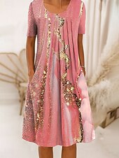 preiswerte Kunst &amp; Design Kleid-Damen Midikleid Shiftkleid A Linie Kleid Sommerkleid Elegant Urlaub Lässig Normale Passform Grafik Marmor Kurzarm Rundhalsausschnitt Rosa Blau Grün Sommer Frühling