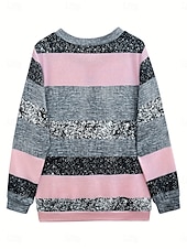 billige Stripe og geometriske topper-Dame Quarter Zipper Sweater Pullover Grafisk Stripete Moteklær Casual Langermet Crew Neck Vanlige Topper Gate Hverdagsbruk Trykk Rosa Høst Vinter