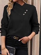 economico Top Semplici-Per donna Felpa Pullover Semplice Casual Manica Lunga Scollo a V Top Regolari Streetwear Abbigliamento Quotidiano Bottoni Nero Bianco Beige Autunno Inverno