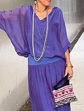 abordables Trajes de blusa para mujer-Mujer Activo Moda Blusa Conjuntos de pantalones Media Manga Escote en Pico Color sólido muslo partido Espalda al Aire Festivos Noche Negro Blanco Verde Claro Otoño Ajuste regular