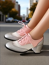 preiswerte 1950er Jahre-Zweifarbige Oxford-Schuhe mit Blockabsatz für Damen – Retro-Schnürschuhe in Mintgrün und Metallic für den Streetstyle im 50er-Jahre-Stil, Alltagsoutfits und legere Anlässe