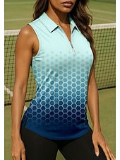 preiswerte Damenbluse-Damen Geometrisch Farbverlauf Sporthemd Golf-Poloshirt Tennis Shirt Ärmellos Reißverschluss Blumen UPF50+ UV-beständig Hohe Elastizität Feuchtigkeitsableitend Atmungsaktiv Tennis Golfspiel Pickleball
