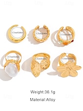 preiswerte Damenringe-6-teiliges Vintage-Goldring-Set für Damen mit Perlen-, Blumen- und Edelsteinakzenten – modische Statement-Legierungsringe für Partys und den Alltag