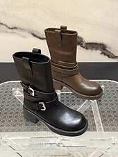 levne Dámská obuv-Dámské Boty Pracovní boty Denní Blokovat patu Oblá špička Na běžné nošení Umělá kůže Povaleč Černá Hnědá