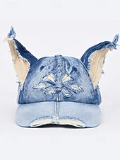 abordables Accesorios de Halloween-Gorra de béisbol vaquera desgastada para mujer con orejas de gato: sombrero vintage para disfraz de Halloween, estilo lindo y vanguardista para fiestas, cosplay y festivales.