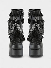 baratos Para mulheres-Botas femininas góticas plataforma – saltos de veludo com cadarço, correntes e fivelas para festas de Halloween, cosplay e punk