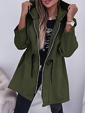 billiga Kappor och trenchcoats-Dam Hoodiejacka Bekväm Andningsfunktion Dragkedja Ficka Mode Ledigt Slät Semester Gata Ledigt Dagliga kläder Dragkedja Normal Huva Normal Långärmad Ytterkläder Svart Armégrön Beige Vår Höst