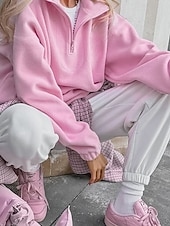tanie Teksturowane bluzy i swetry-Damskie Pullover Plemienny Moda miejska Codzienny Wygodny Długi rękaw Wysoki Zwykłe topy Ulica Święto Wyjściowe Nadruk Quarter Zip Rumiany róż Jesień