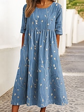 preiswerte Blumenkleid-Damen Midikleid Freizeitkleid A Linie Kleid Sommerkleid Urlaub Lässig Ferien Normale Passform Blumen Grafik Geometrisch Halbarm Rundhalsausschnitt Schwarz Gelb Blau Purpur Sommer Frühling