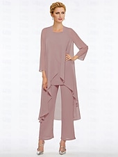 abordables Costumes-pantalons pour maman-Combinaison de mariage sur la plage  pantalon mère de la mariée élégante grande taille décolleté bateau longueur de sol chiffon sans manches avec enveloppe incluse couleur unie pour impressionner