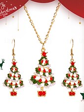 abordables Collier pour femme-Ensemble de bijoux pour femme en forme de sapin de Noël avec collier pendentif en émail festif et boucles d&#039;oreilles pendantes - accessoires de fête pour les fêtes de Noël et les cadeaux