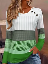 economico Top a Strisce e Geometrici-Per donna Felpe Grafico Geometrico A righe Vintage Classico Casual Manica Lunga Girocollo Top Regolari Bottoni Stampato Bianco Vino Blu Viola Marrone Primavera Autunno Inverno
