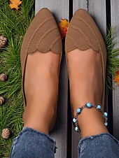 preiswerte Ballerinas für Damen-Weiße Flyknit-Ballerinas mit spitzer Zehenpartie für Damen – Ballerinas mit gewelltem Rand für Frühlingspicknicks, Gartenpartys und den Weg zur Arbeit