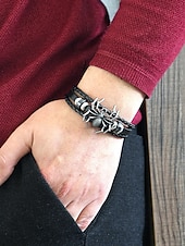 abordables Accessoires d&#039;Halloween-Bracelet araignée d&#039;Halloween pour homme – Bracelet tressé en similicuir gothique avec breloque araignée en alliage, bijou ajustable de style punk pour fêtes, cosplay et événements en boîte de nuit