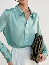 economico Top Semplici da Donna-Per donna Camicia Semplice Elegante Moderno Manica Lunga Colletto a Camicia Top Regolari Quotidiano Ferie Bottoni Nero Bianco Verde Primavera Autunno