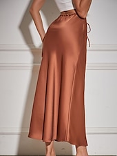 abordables Faldas Lisas-Mujer Falda Casual Maxi Tiro Medio Faldas Plano Correa Microelástico Vacaciones Calle Vino Azul marinero Negro Verde Ejército Otoño Poliéster