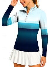 billige Dame skjorte-Dame Geometrisk Topper POLO T-skjorte Tennisskjorte Tennis-t-skjorte Langermet Trykt mønster Quarter Zip Pullover UV Beskyttelse Elastisk Pustende Volleyball Tennis Golf Høy krage Glidelåskrage