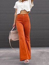 economico Pantaloni a zampa da donna-Per donna Pantaloni a Zampa Chinos Moda Streetwear Lunghezza intera Vita Alta Semplice Taglio alto Comodità All&#039;aperto Micro-elastico Ufficio Streetwear Quotidiano Nero Vino Arancione Blu scuro