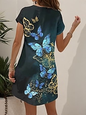 preiswerte Tiere kleiden-Damen Minikleid T-Shirt-Kleid A Linie Kleid Sommerkleid Urlaub Lässig Ferien Normale Passform Grafik Tiermotiv Schmetterling Kurzarm Rundhalsausschnitt Gelb Rote Blau Purpur Sommer Frühling