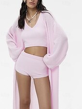 tanie Kardigany i odzież wierzchnia-Damskie Sweter Sweter rozpinany Moda Moda miejska Codzienny Jednokolorowe Prążkowany Otwarty przód Dzianiny Długi rękaw Długie topy Robić na drutach Święto Wyjściowe Weekend Biały Żółty Jesień Zima