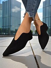 abordables Chaussures sans lacet et mocassins femme-ballerines à bout pointu en similicuir marron pour femmes – mocassins minimalistes à enfiler en V, tenues de bureau élégantes et décontractées au quotidien