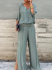 abordables Trajes de blusa para mujer-Mujer Activo Moda Blusa Conjuntos de pantalones Media Manga Escote en Pico Color sólido muslo partido Espalda al Aire Festivos Noche Negro Blanco Verde Claro Otoño Ajuste regular