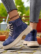 cheap Combat Boots-Women&#039;s Tie-Dye Canvas Work Boots with Chunky Sole – Casual Lace-Up Outdoor Boots for Harvest Festival, Farm Work and Fall Outings