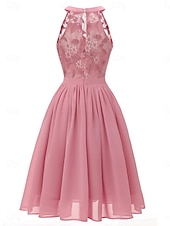 halpa Sifonkimeet-Naisten Midimekko Pitsimekko Coctail-asu Häävieraspuku Sifonki Tyylikäs Muoti Moderni ulko- Cocktailjuhla Normaali Tavallinen Hihaton Riipuskaula Punastuvan vaaleanpunainen Viini Laivaston sininen