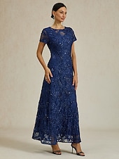 abordables Robe de cocktail-Femmes Robe maxi Robe fourreau Élégant Fête cocktail Coupe régulière Couleur Unie Manche Courte Col ras du cou bleu marine Été Printemps
