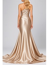 abordables Rose-Robe de soirée sirène rose noire élégante, robe formelle pour invité de mariage, longueur au sol, sans manches, asymétrique, robe rose en satin extensible avec plis, 2025