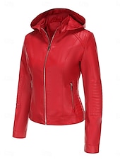 abordables vestes décontractées-Femmes Veste en Similicuir Veste Décontractée Confortable Respirant Fermeture éclair Avec Poches Occasionnel Uni Vacances Rue Occasionnel Tenue quotidienne Fermeture éclair Court À capuche Coupe