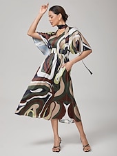 voordelige Bloemenjurken-Dames Vrouw Casual jurk Halflange jurk Regenboog Korte mouw camouflage Zomer Lente Meerdere Seizoenen V-hals Vakantie Modern XS S M