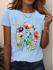 billige Blomster t-skjorte-Dame T skjorte Blomstret Grafisk Planter Årgang Stilfull Klassisk Kortermet Crew-hals Vanlige topper Daglig Ut på byen Helg Trykt mønster Svart Hvit Rosa Blå Himmelblå Sommer Vår Høst