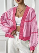 preiswerte Strickjacken und Oberbekleidung-Damen Strickjacke Mode Farbblock Gerippt Kapuze Patchwork Gestrickt Langarm Normale Oberteile Stricken Ferien Ausgehen Wochenende Schwarz Rosa Herbst