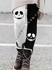billige Halloween-bukser-Halloween Kvinners Leggings Ferie Vintage Motebasert Full Lengde Høy Midje Bukser Grafisk Trykk Termisk Varm Myk Pustende Elastisk Formell Utendørs Svart Orange Grønn Beige Vår Høst Slank