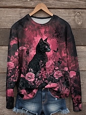 economico Arte &amp; Design Tops-Felpe da donna di Halloween, grafiche geometriche, casual, a maniche lunghe, girocollo, normali, da strada, per tutti i giorni, stampate, rosa, verde, autunno inverno