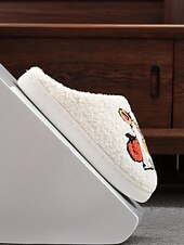 abordables Pour les femmes-Chaussons unisexes en polaire brodés pour chien d&#039;Halloween – chaussures d&#039;intérieur confortables avec motif citrouille pour femmes et hommes