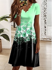 abordables Robe Fleurie-Femmes Mini Robe Robe Décontractée Robe T-Shirt Robe d&#039;Été Robe trapèze Occasionnel Coupe régulière Fleuri Graphique Manche Courte Col en V Rose Claire Bleu Violet Vert Été Printemps
