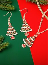 abordables Collier pour femme-Ensemble de bijoux pour femme en forme de sapin de Noël avec collier pendentif en émail festif et boucles d&#039;oreilles pendantes - accessoires de fête pour les fêtes de Noël et les cadeaux
