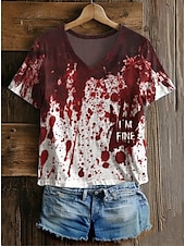 Krwawy Problem Rozwiązany Kobiecy T-shirt Plama Krwi Graficzny Litera Vintage Stylowy Klasyczny Krótki Rękaw V Dekolt Regularne Topu Codzienny Print Szary/Czerwony Biały Bordeaux Czerwony Biały Wiosna tanie Koszulka Skull & Bone-Krwawy Problem Rozwiązany Kobiecy T-shirt Plama Krwi Graficzny Litera Vintage Stylowy Klasyczny Krótki Rękaw V Dekolt Regularne Topu Codzienny Print Szary/Czerwony Biały Bordeaux Czerwony Biały Wiosna