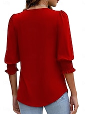 abordables Hauts Unis pour Femmes-Femmes Chemisier Couleur Unie Élégant Occasionnel Manche 3/4 Col ras du cou Hauts Réguliers Quotidien Noir Blanche Rouge Bleu Été Printemps Automne